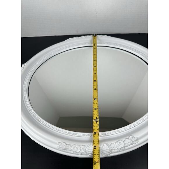 1960s Recessed Oval Framed Shabby Chic Oval Mirror Ornate White General - Picture 5 of 7